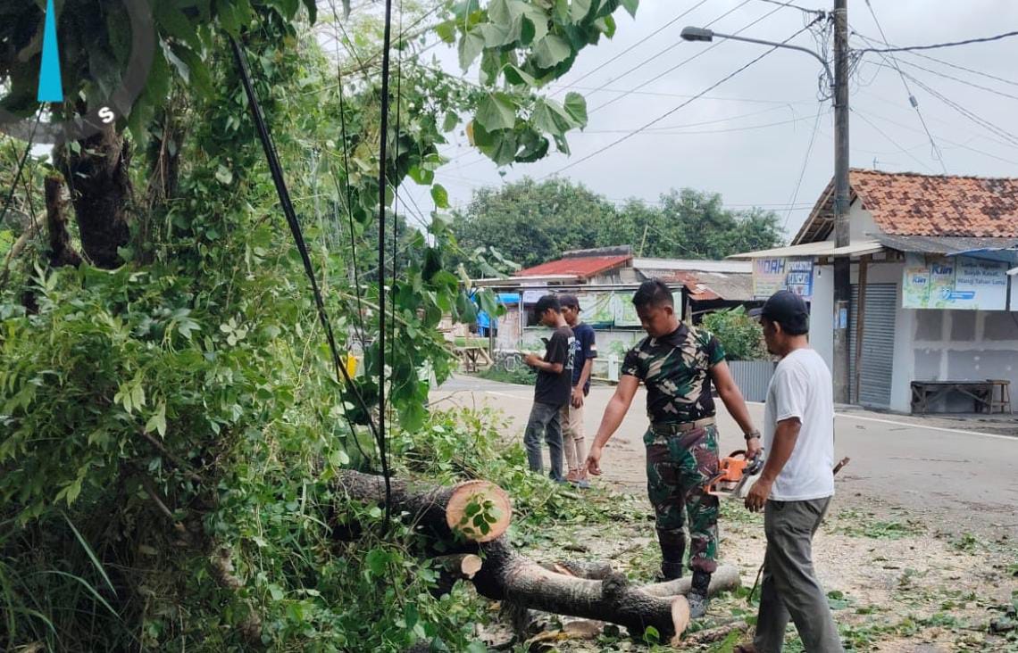 Bersama Masyarakat Anggota TNI Bersihkan Pohon Tumbang yang…